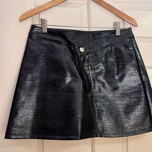 Torn by Ronny Kobo Black Croc-Embossed Faux Leather Mini Skirt